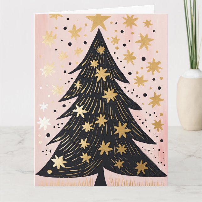 Pink Golden Christmas Tree Karte (Vorderseite)