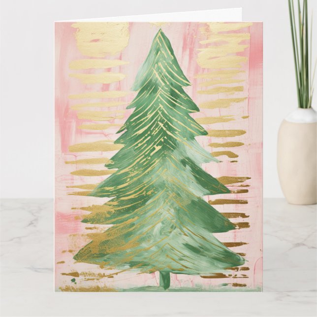 Pink Golden Christmas Tree Karte (Vorderseite)
