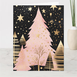 Pink Golden Christmas Tree Karte
