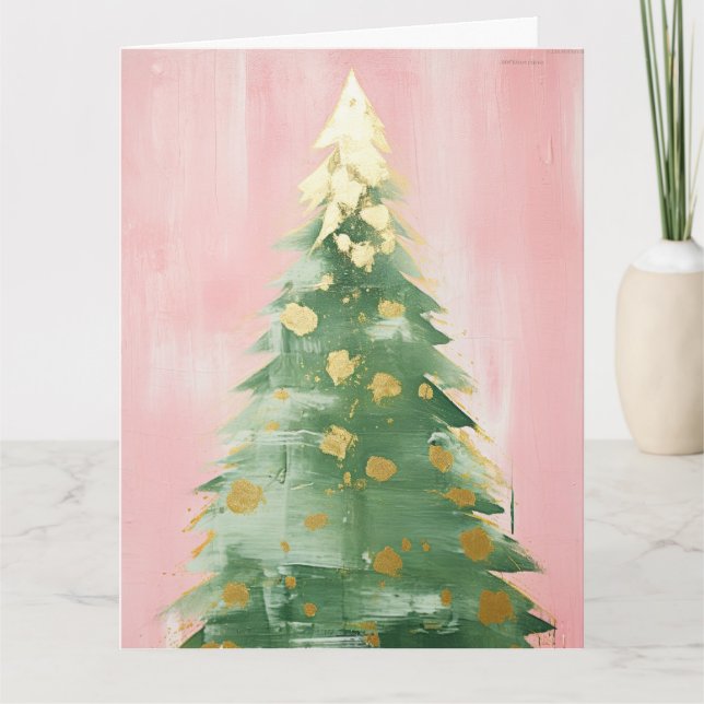 Pink Golden Christmas Tree Karte (Vorderseite)