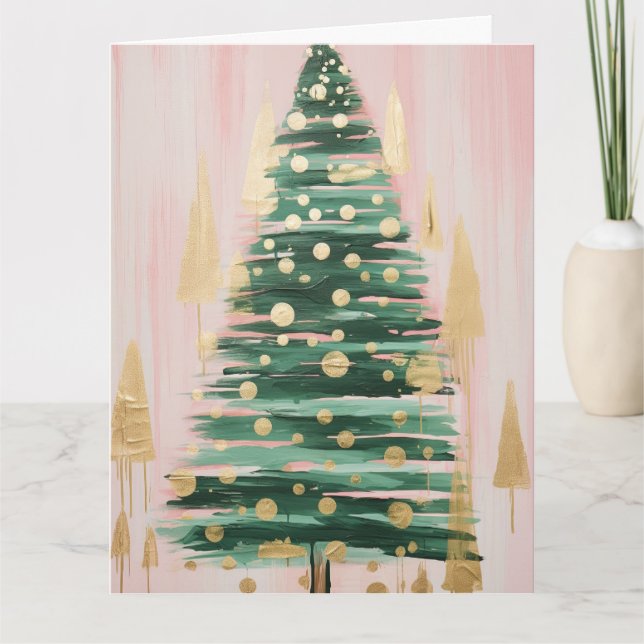 Pink Golden Christmas Tree Karte (Vorderseite)