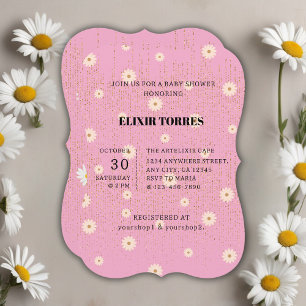 Pink Golden Daisy Glitzer Glow Baby Dusche Einladung