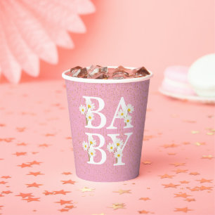 Pink Golden Daisy Glitzer Glow Baby Dusche Pappbecher