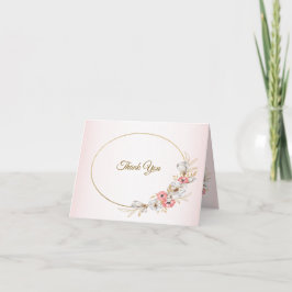 Pink Golden Floral Geometric Peach Wedding Dankeskarte