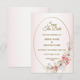 Pink Golden Floral Geometric Peach Wedding Save The Date