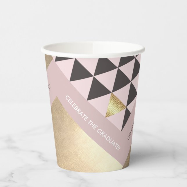 Pink Golden Geometric Muster Graduation Party  Pappbecher (Links)