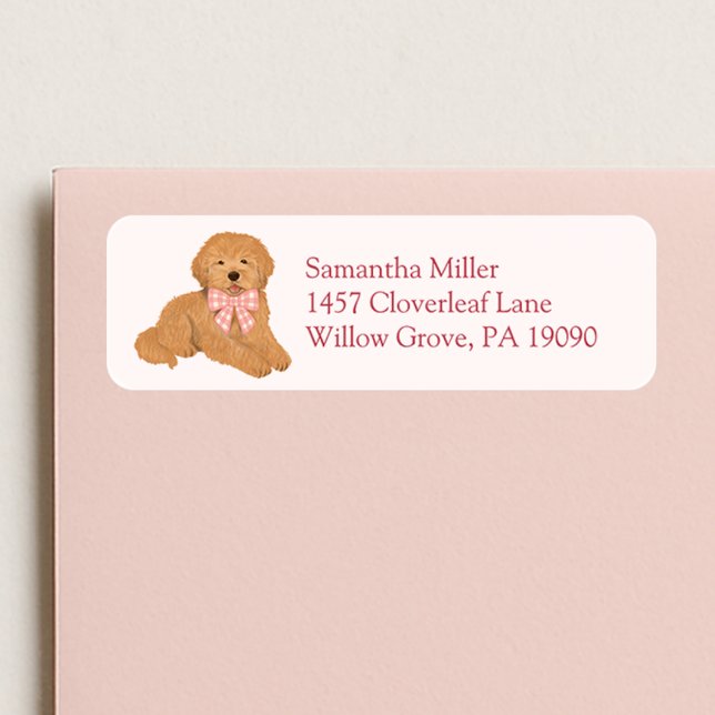 Pink Goldendoodle Puppy Dog Return Address Label (Von Creator hochgeladen)