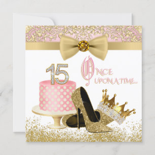 Pink-Goldene Quinceanera-Geburtstagsfeier Einladung
