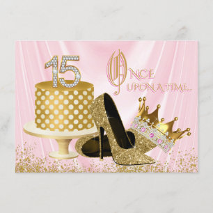 Pink-Goldene Quinceanera-Geburtstagsfeier Einladung