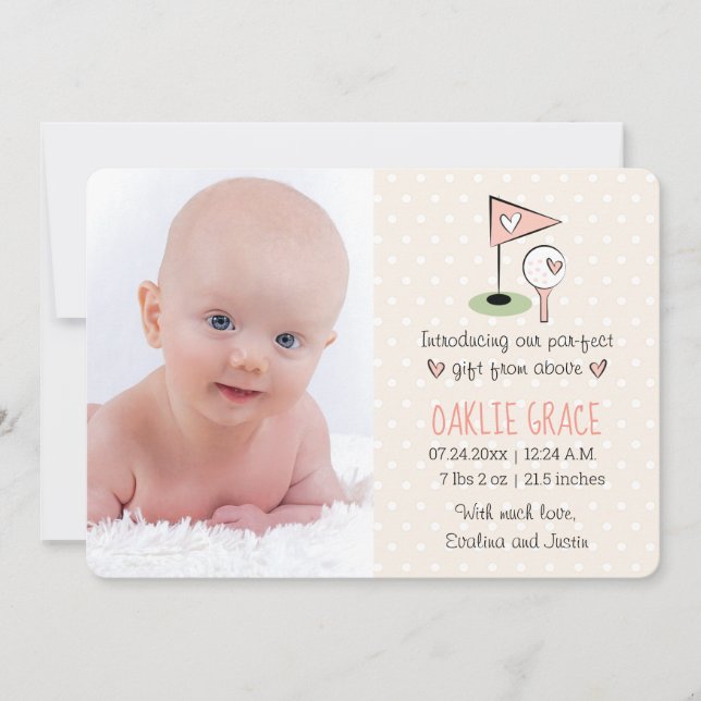 Pink Golf Baby Announcement Girl Ankündigung (Vorderseite)