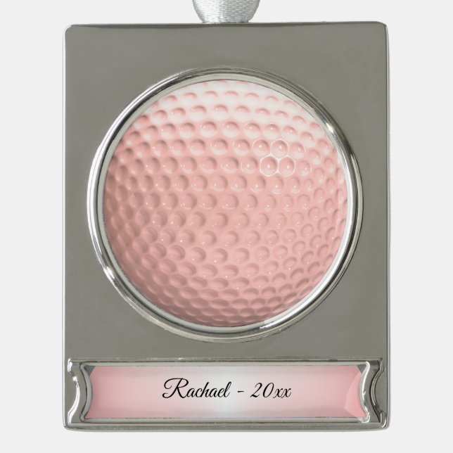 Pink Golf Ball Sport Banner-Ornament Silber (Vorderseite)