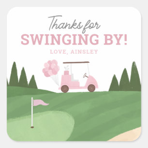 Pink Golf Birthday Party Quadratischer Aufkleber