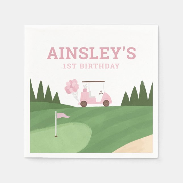 Pink Golf Birthday Party Serviette (Vorderseite)