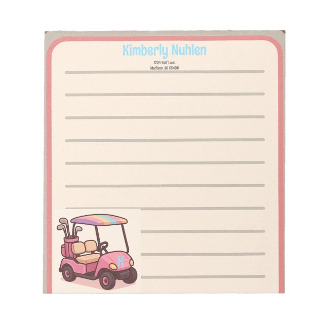 Pink Golf Cart Personalisiert Notizblock (Vorderseite)