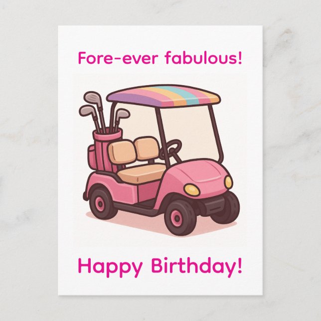 Pink Golf Cart Postkarte (Vorderseite)