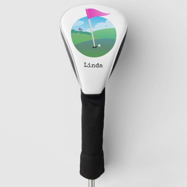 Pink Golf Flag Illustration Golf Headcover (Vorderseite)