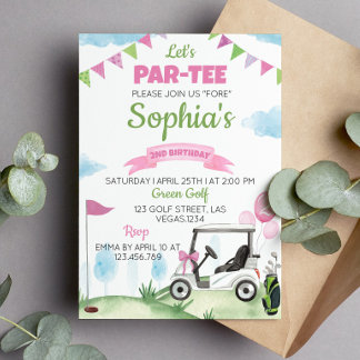 Pink Golf Girl Geburtstagsparty Einladung jedes Al