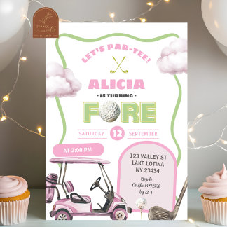 Pink Golf Kid's Fore Birthday Einladung