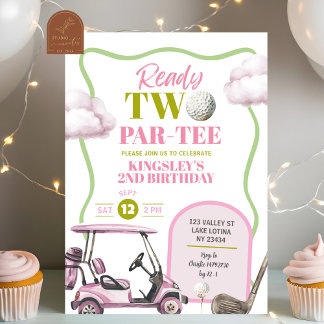 Pink-Golf-Kind-zwei-Par-Tee-Geburtstag Einladung