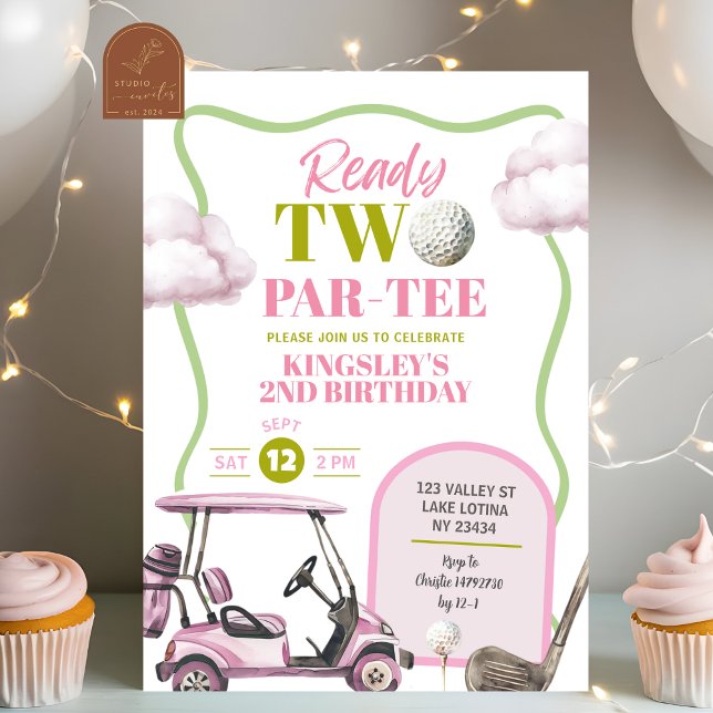 Pink-Golf-Kind-zwei-Par-Tee-Geburtstag Einladung (Von Creator hochgeladen)