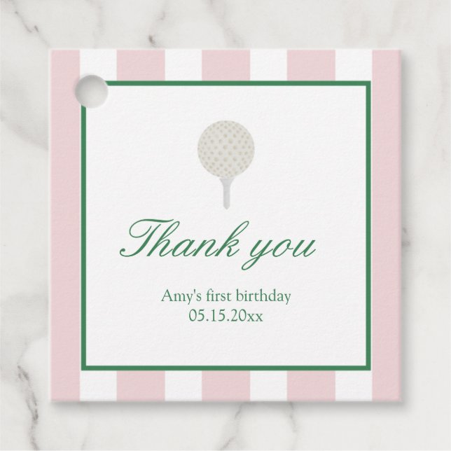 Pink Golf Square Gefälligkeitstags Geschenkanhänger (Vorderseite)