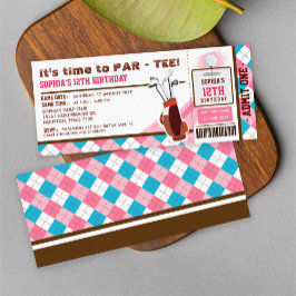 Pink Golf Ticket Pass Geburtstagsparty Einladung