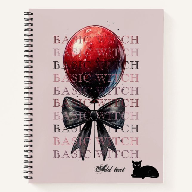 Pink Goth Balloon Black Cat Bow Coquette Halloween Notizbuch (Vorderseite)
