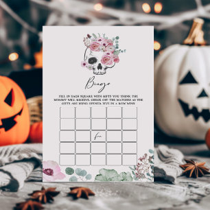 Pink Gothic Floral Skull Baby Shower Bingo Spiel