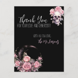 Pink Gothic Floral Wedding Postcard Vielen Dank Postkarte