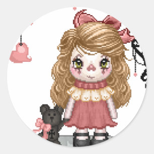 Pink Gothic Liebe Doll Pixel Art Runder Aufkleber