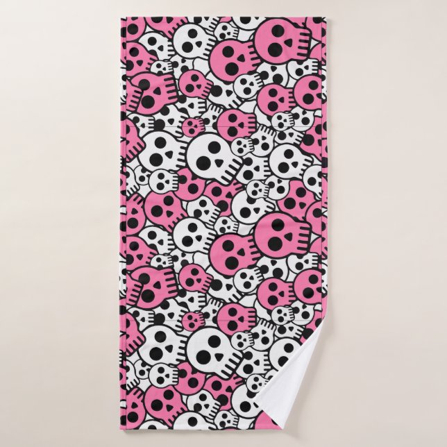 Pink Gothic Skull Pattern Print Badehandtuch (Badehandtuch)