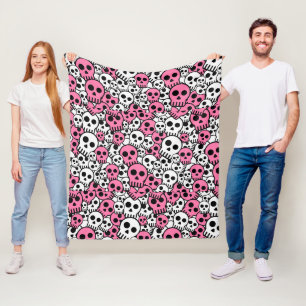 Pink Gothic Skull Pattern Print Fleecedecke