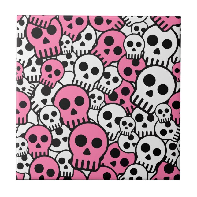 Pink Gothic Skull Pattern Print Fliese (Vorderseite)