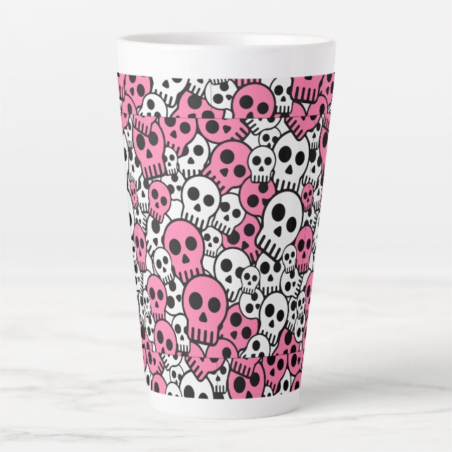 Pink Gothic Skull Pattern Print Milchtasse (Vorderseite)