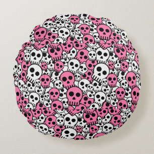 Pink Gothic Skull Pattern Print Rundes Kissen