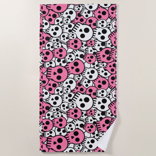 Pink Gothic Skull Pattern Print Strandtuch (Vorderseite)