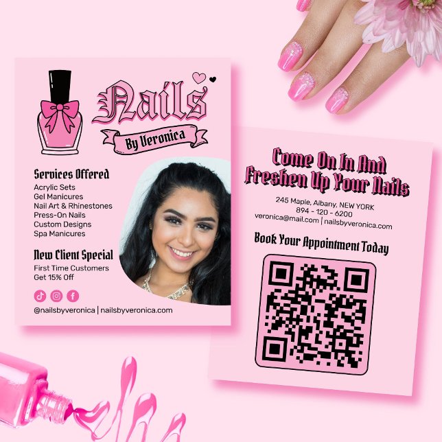 Pink-Gotische Nagelstylistin-Services-Werbung  Flyer (Pink Gothic Nail Technician Services Promotional Flyer)