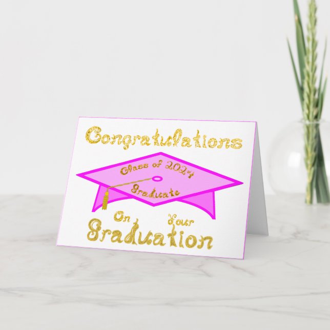 Pink Grad Cap Gold Graduate Class 2024 Hat Karte (Vorderseite)