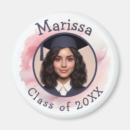 Pink Grad Foto Class Custom Year Name Watercolor Magnet