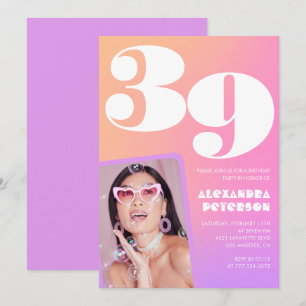 Pink Gradient 39. Geburtstagseinladung Retro Foto Einladung