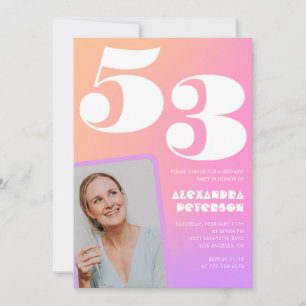 Pink Gradient 53. Geburtstagseinladung Retro-Foto Einladung
