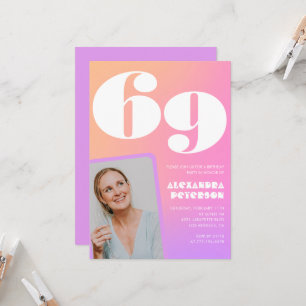 Pink Gradient 69. Geburtstagseinladung Retro Foto Einladung