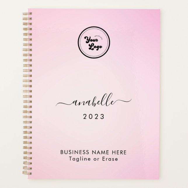 Pink Gradient Add Name Year Custom Business Logo Planer (Vorderseite)