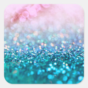 Pink Gradient Blue Aquamarin Sparky Trendy Glitzer Quadratischer Aufkleber