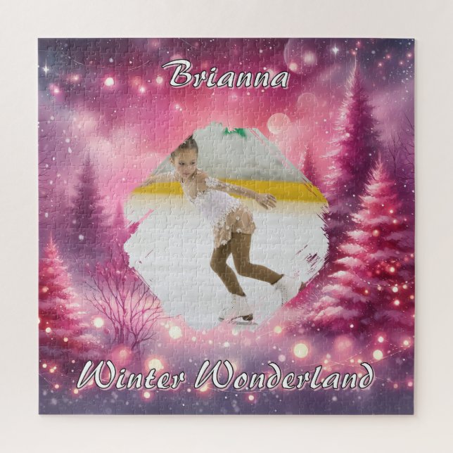 Pink Gradient Christmas Photo and Name Winter Puzzle (Vertikal)