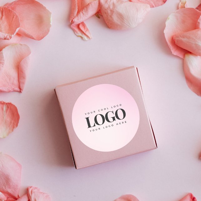Pink Gradient & Custom Business Rectangle Logo Runder Aufkleber (Von Creator hochgeladen)