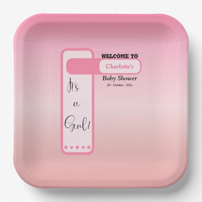 Pink Gradient Cute Eyeball Text Baby Shower Pappteller (Vorderseite)