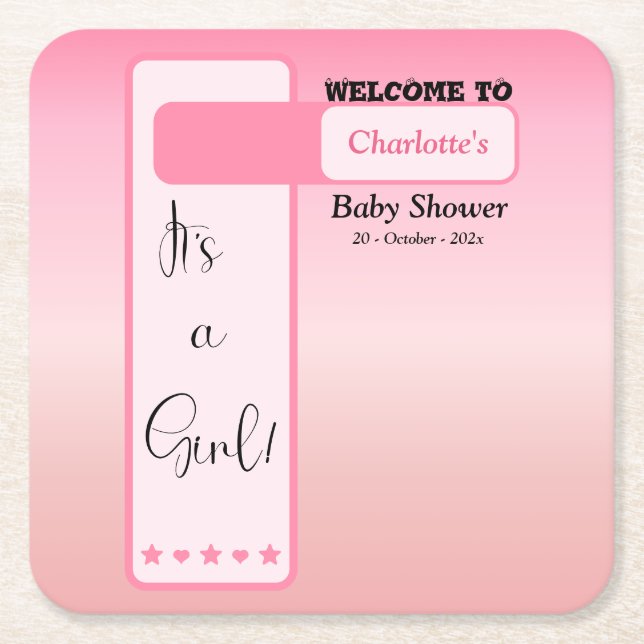 Pink Gradient Cute Eyeball Text Baby Shower Rechteckiger Pappuntersetzer (Vorderseite)