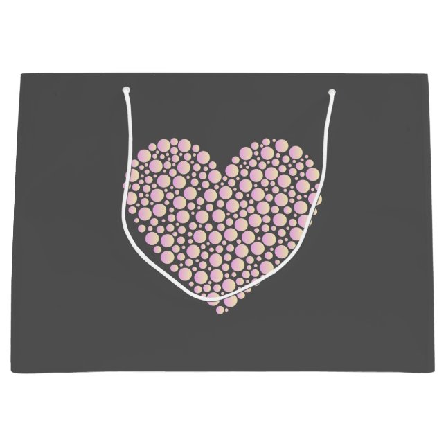 Pink Gradient Heart Circles – Dark Grey Minimal  Große Geschenktüte (Vorderseite)