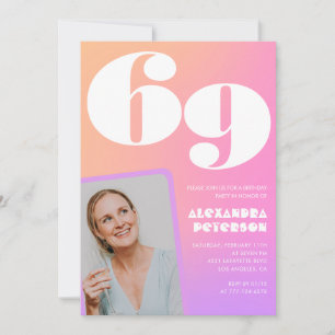 Pink Gradient Retro Foto 69. Geburtstag Einladung